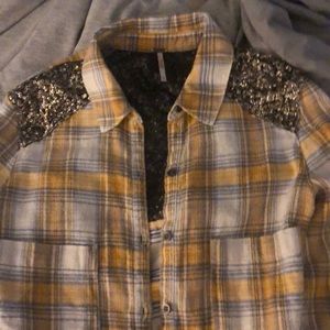 Free people sequin flannel shirt